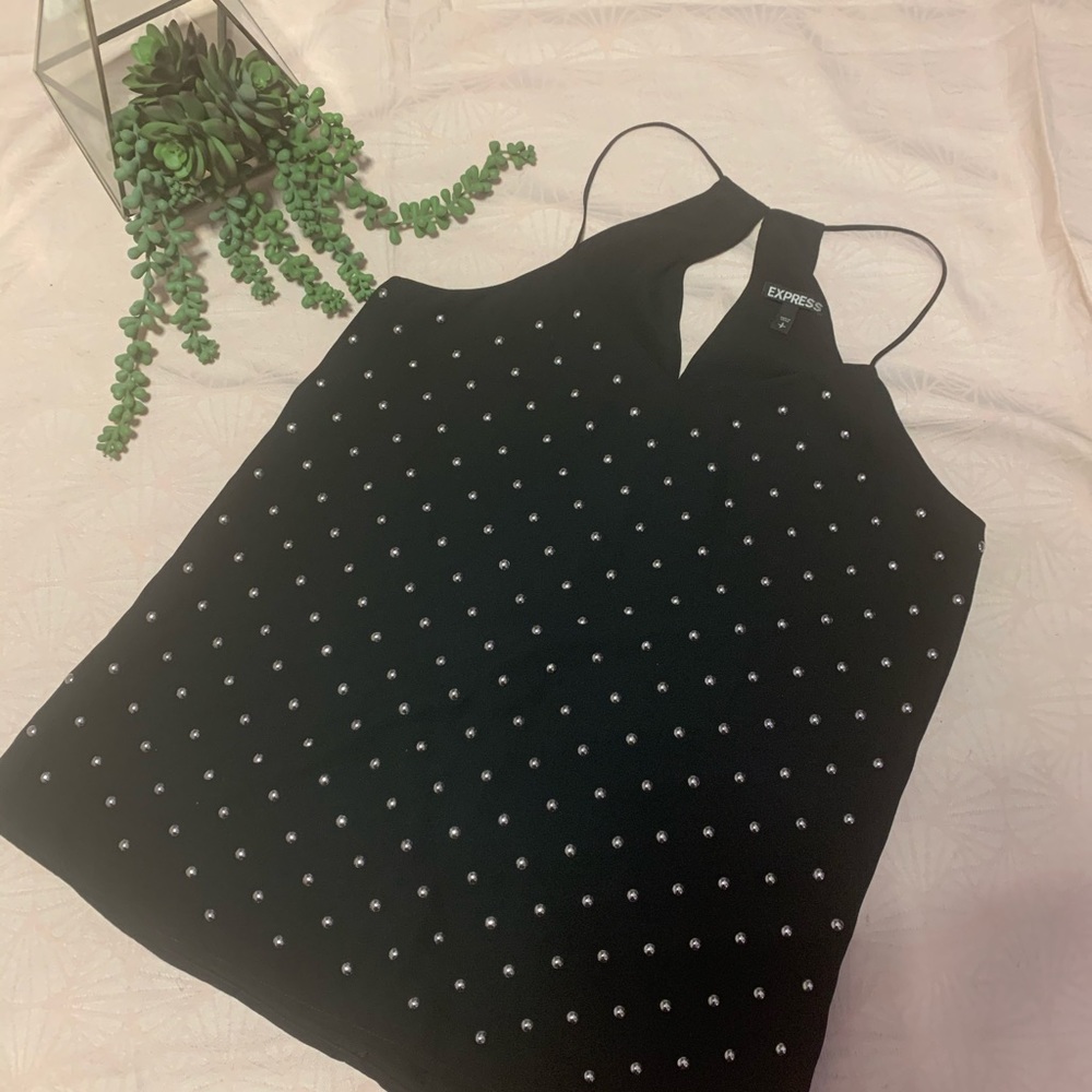 Black double layered studded shear tank top